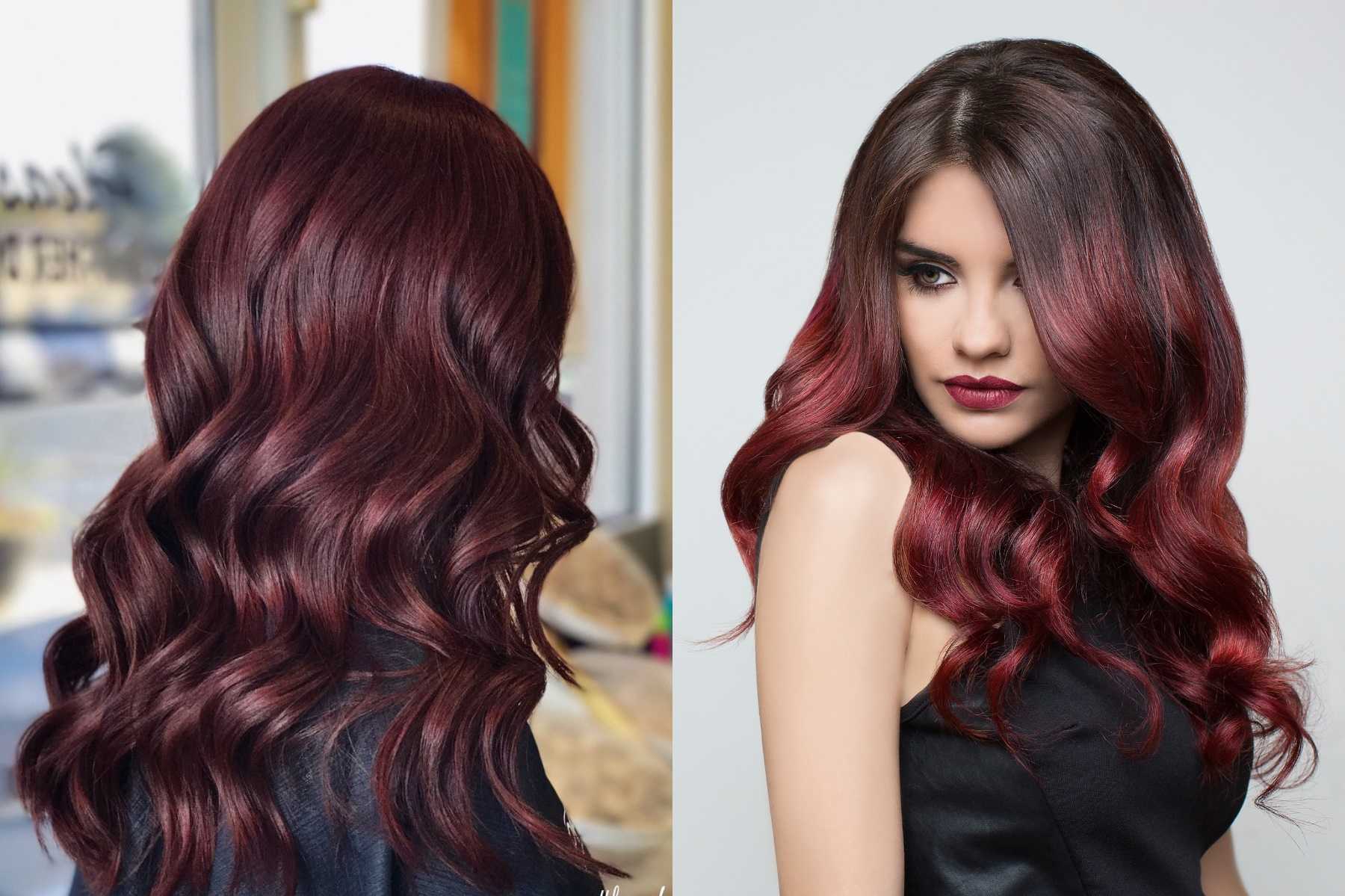Вишневый цвет волос на темные волосы фото